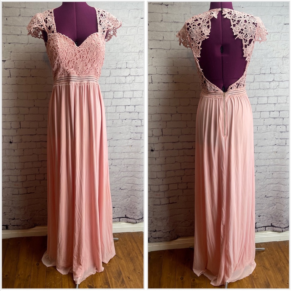 Fashion Nova size Large pink backless maxi dress with lace bodice